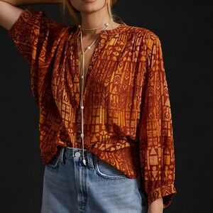 Anthropologie pilcro Bohemian Orange Patterned Women's Batwing Blouse